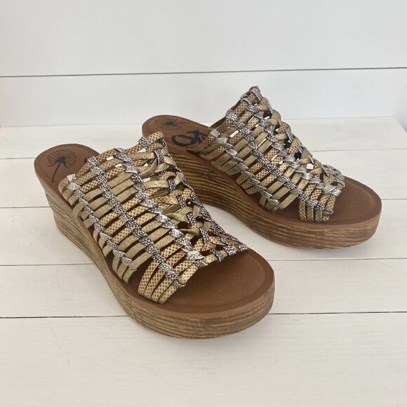 OTBT Starlike Mixed Metallic Woven Leather Platform Wedge Sandals, Women Size 9 - Picture 4 of 11